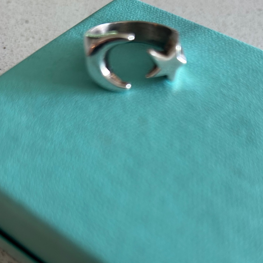 Silver Crescent Moon and Star Ring